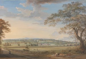Uma visão dos Vinters em Boxley, Kent, com o Sr. Whatmans Turkey Paper Mills de Paul Sandby